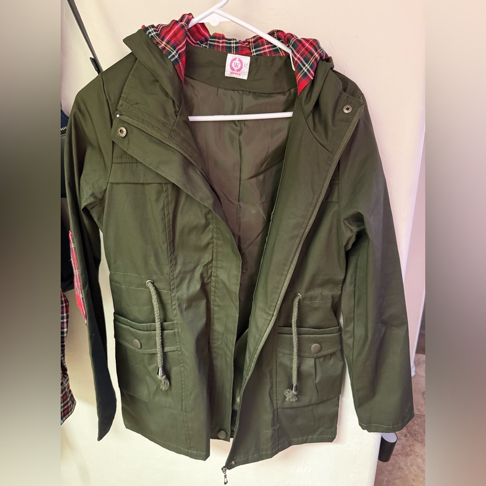 Wanna B Army Green Plaid Water Resistant Jacket